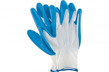 Полиэфирные перчатки СИБРТЕХ с синим нитрильным покрытием, размер 9, 13 класс вязки 678625